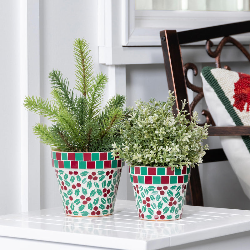 Christmas Holly Mosaic Cachepots, Nested Set of 2,2cg0569