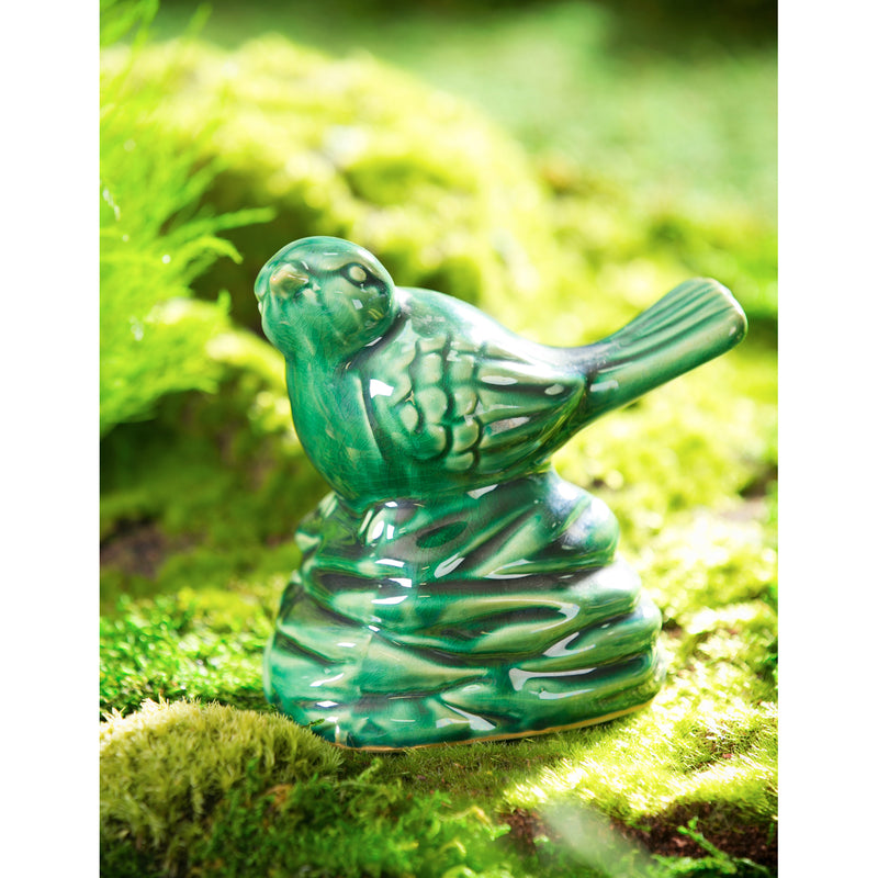 5.5"H Ceramic Bird Garden Statuary, Green,2cg309