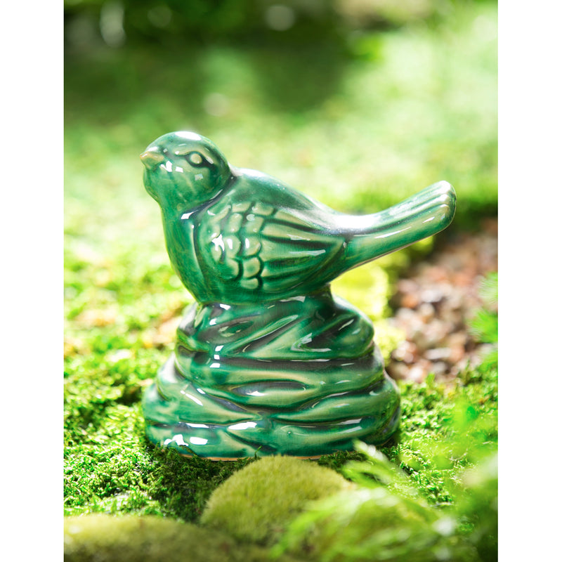 5.5"H Ceramic Bird Garden Statuary, Green,2cg309