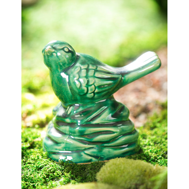 5.5"H Ceramic Bird Garden Statuary, Green,2cg309