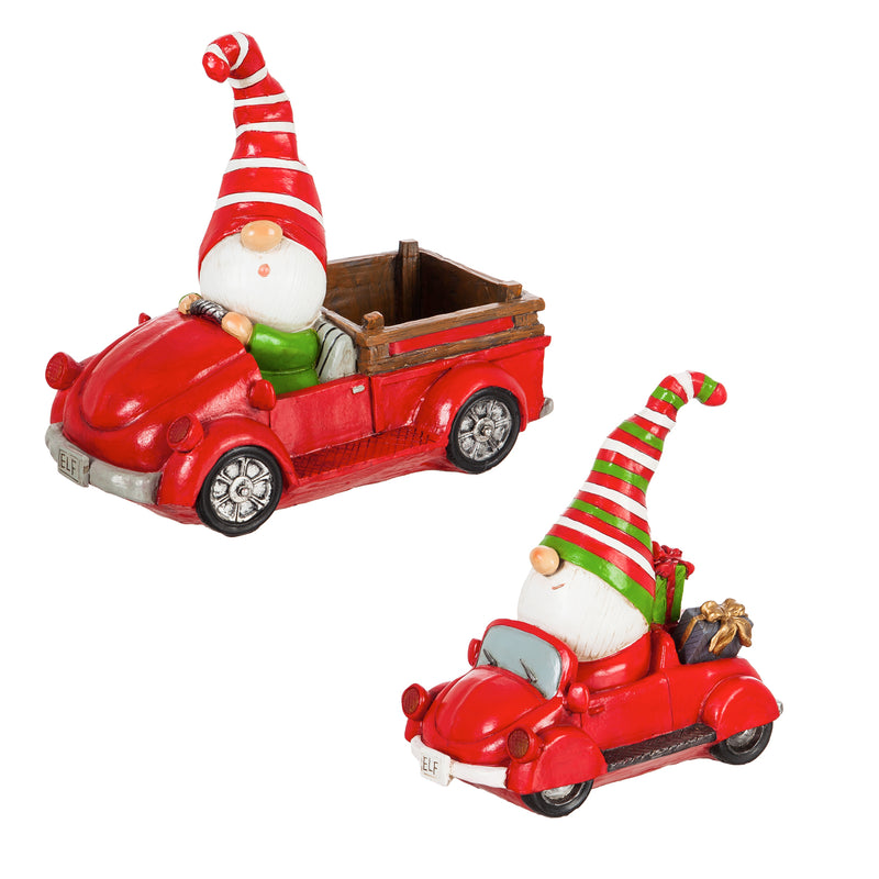 8"H LED Battery Operated Holiday Gnome Driving Buggy & Truck Garden Statuary, 2 Asst,2cg333