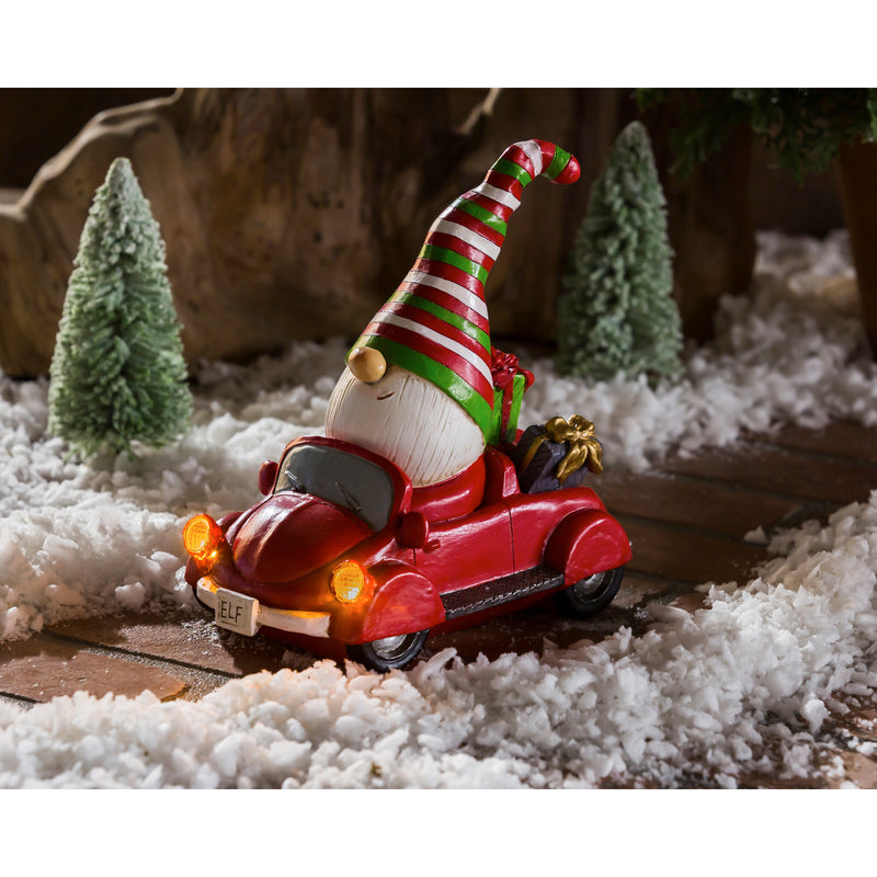 8"H LED Battery Operated Holiday Gnome Driving Buggy & Truck Garden Statuary, 2 Asst,2cg333