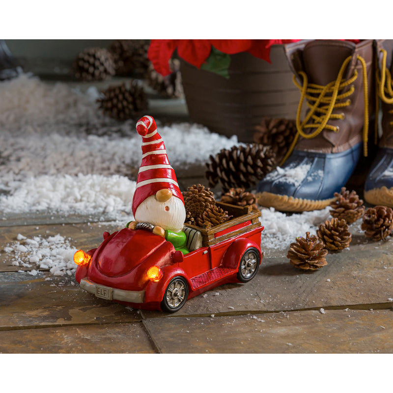 8"H LED Battery Operated Holiday Gnome Driving Buggy & Truck Garden Statuary, 2 Asst,2cg333