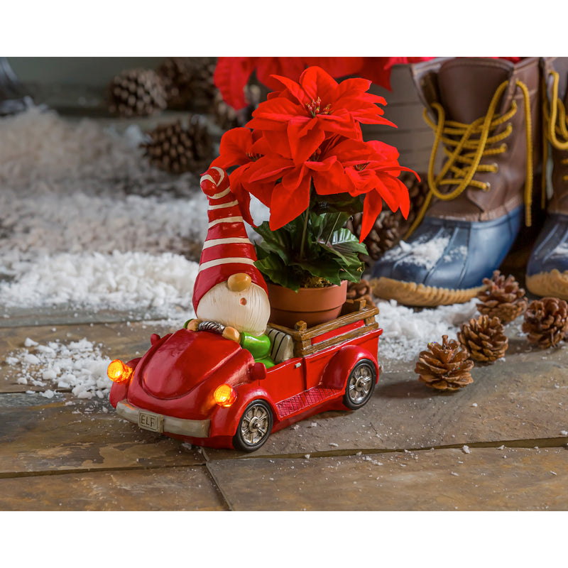 8"H LED Battery Operated Holiday Gnome Driving Buggy & Truck Garden Statuary, 2 Asst,2cg333