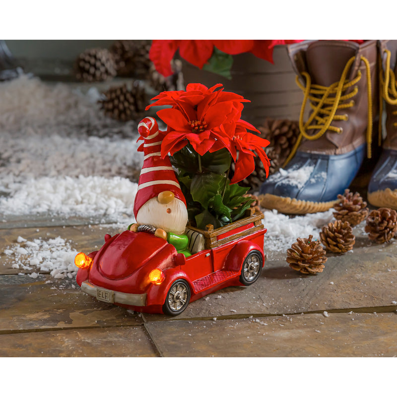 8"H LED Battery Operated Holiday Gnome Driving Buggy & Truck Garden Statuary, 2 Asst,2cg333