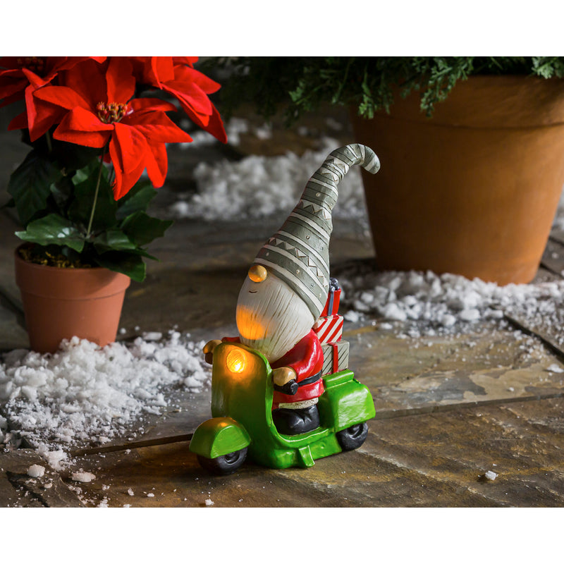 8"H LED Battery Operated Holiday Gnome Driving Motorcycle Garden Statuary,2cg334