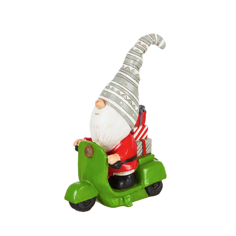 8"H LED Battery Operated Holiday Gnome Driving Motorcycle Garden Statuary,2cg334