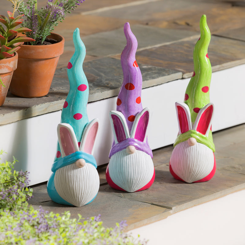 Evergreen 13.5"H Ceramic Bunny Gnome Garden Statuary, 3 Assorted., 13.6'' x 1.3'' x 1.3'' inches