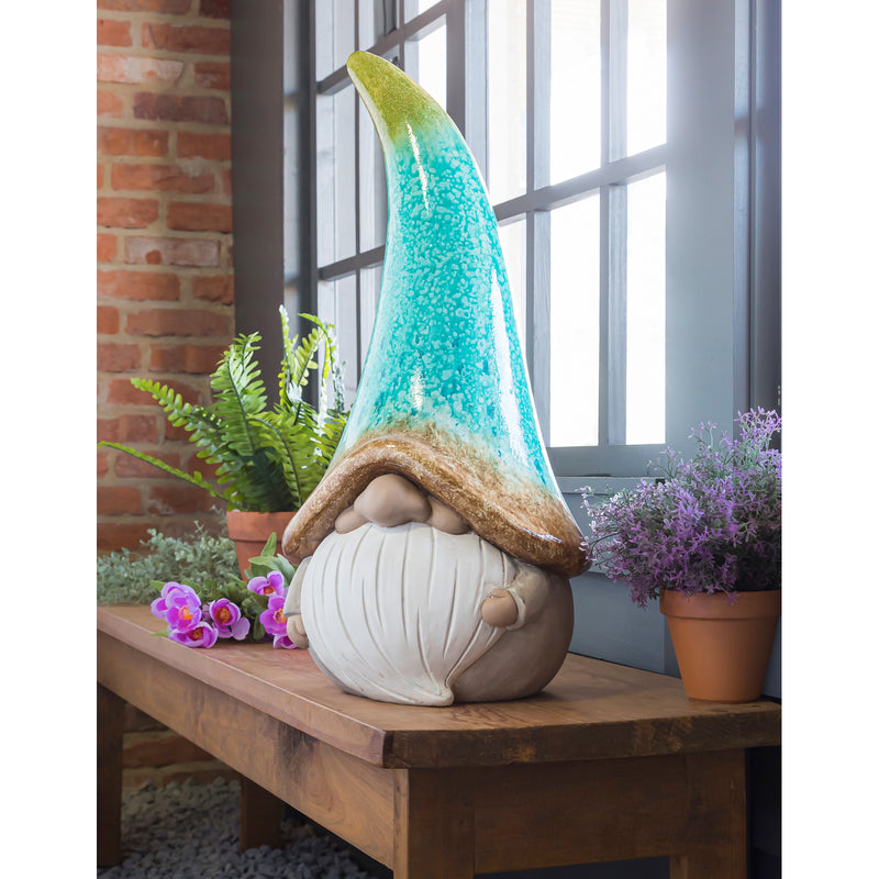 24.75"H Gnome with Blue Glaze Garden Statuary,2cg357