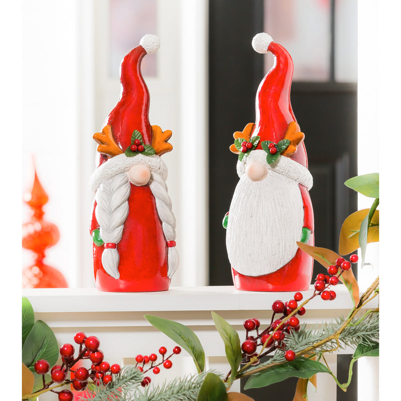 12.25"H Ceramic Mr. and Mrs. Claus Gnome Garden Statuary, 4.72"x3.94"x12.2"inches