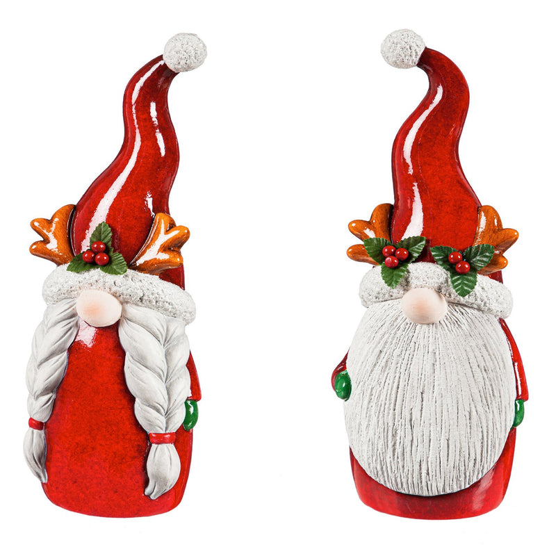 12.25"H Ceramic Mr. and Mrs. Claus Gnome Garden Statuary, 4.72"x3.94"x12.2"inches