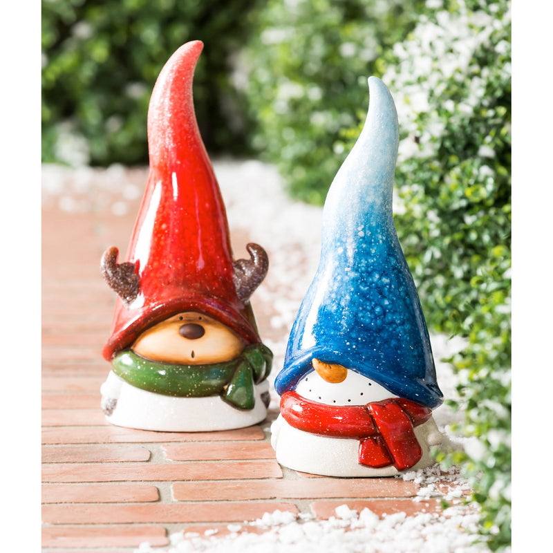 12"H Ceramic Portly Holiday Garden Statuary, 2 ASST, Reindeer and Snowman, 5.71"x5.51"x12.01"inches