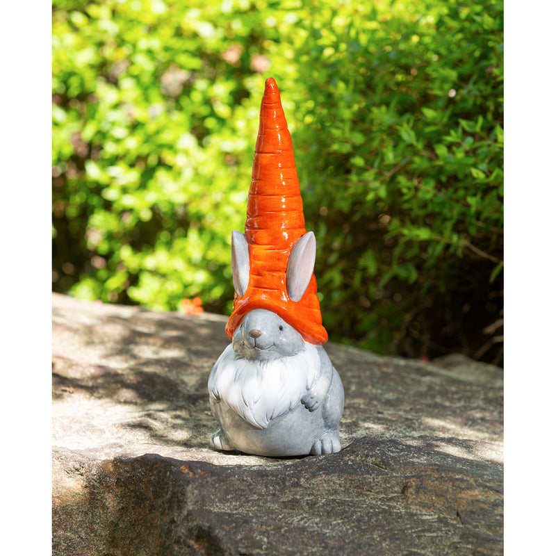 13"H Bunny Gnome with Carrot Hat Garden Statuary, 5.51"x5.12"x13.39"inches