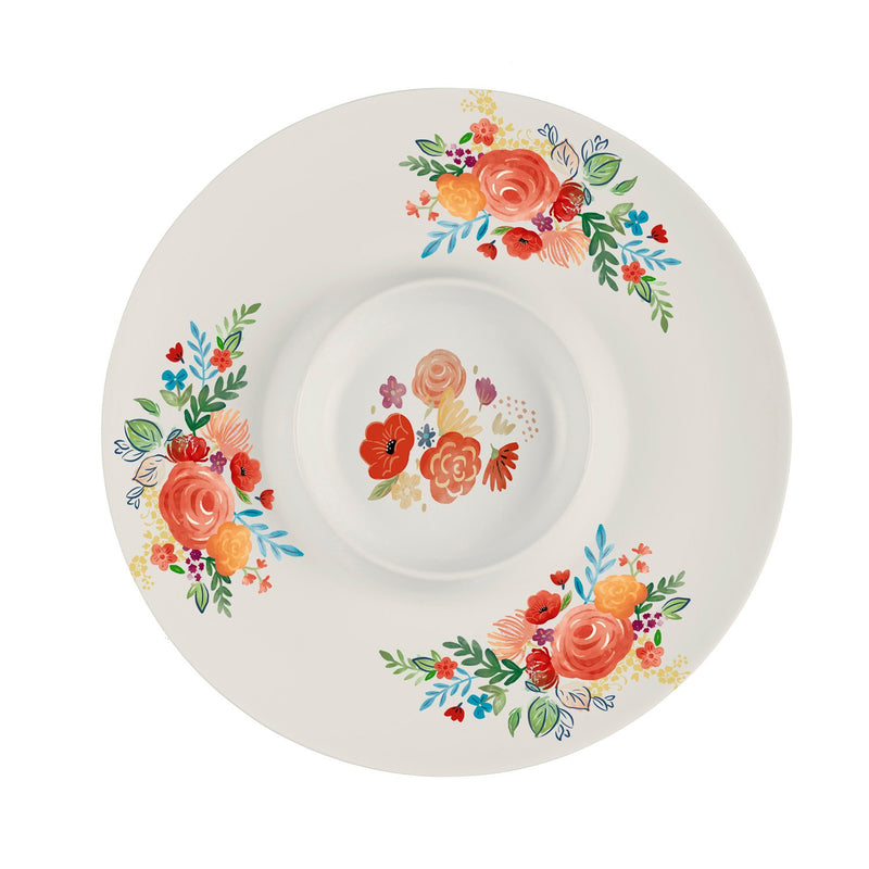 15" Melamine Chip and Dip Serveware, Floral Essence, 15"x15"x0.5"inches