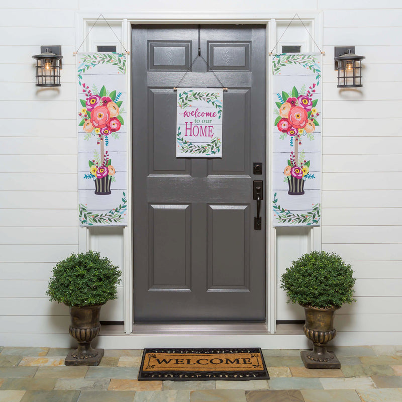 Evergreen Door Decor,Welcome to Our Home Topiary Door Banner Kit,12x0.5x44 Inches
