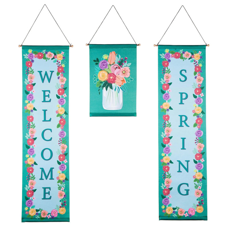 Welcome Spring Floral Door Banner Kit, 12"x0.5"x44"inches