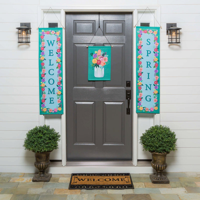 Welcome Spring Floral Door Banner Kit, 12"x0.5"x44"inches