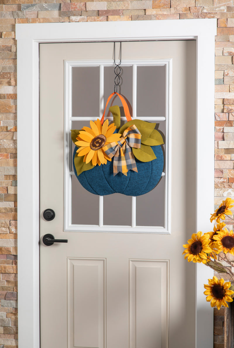 Blue Harvest Pumpkin with Sunflower Door Décor,2ddt2590