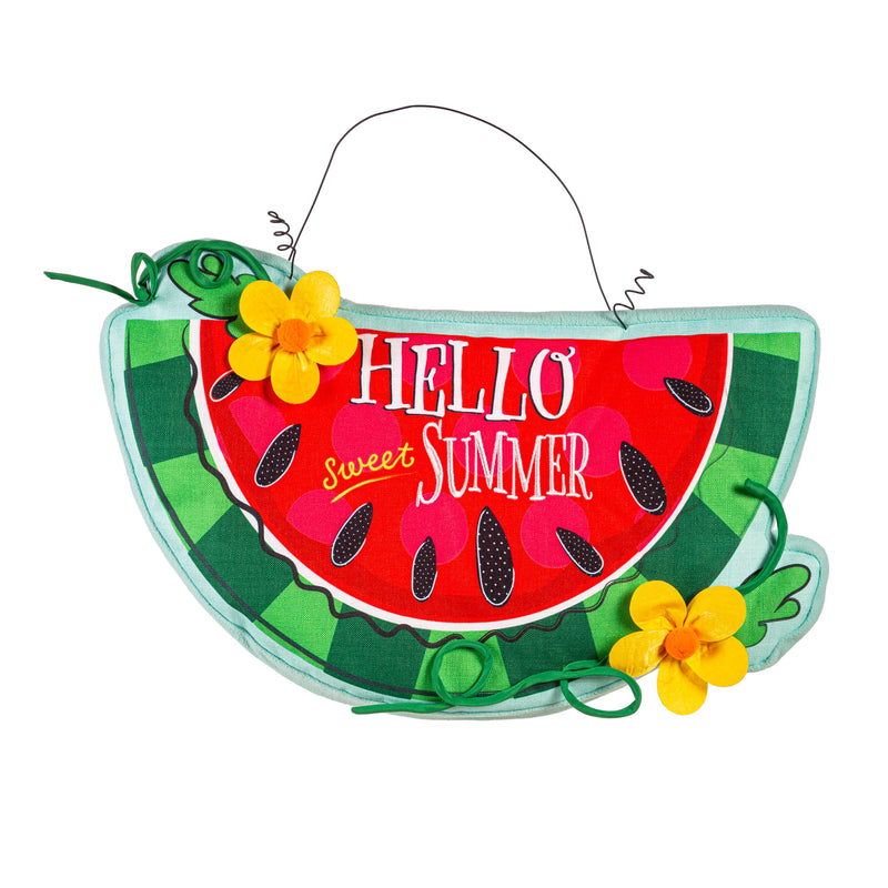 Evergreen Door Decor,Hello Sweet Summer Watermelon Estate Door Décor,25x1x13 Inches