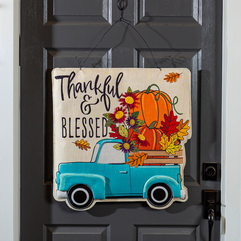 Thankful & Blessed Fall Truck/Christmas Truck Double Sided Estate Door Décor,2deb2570fb