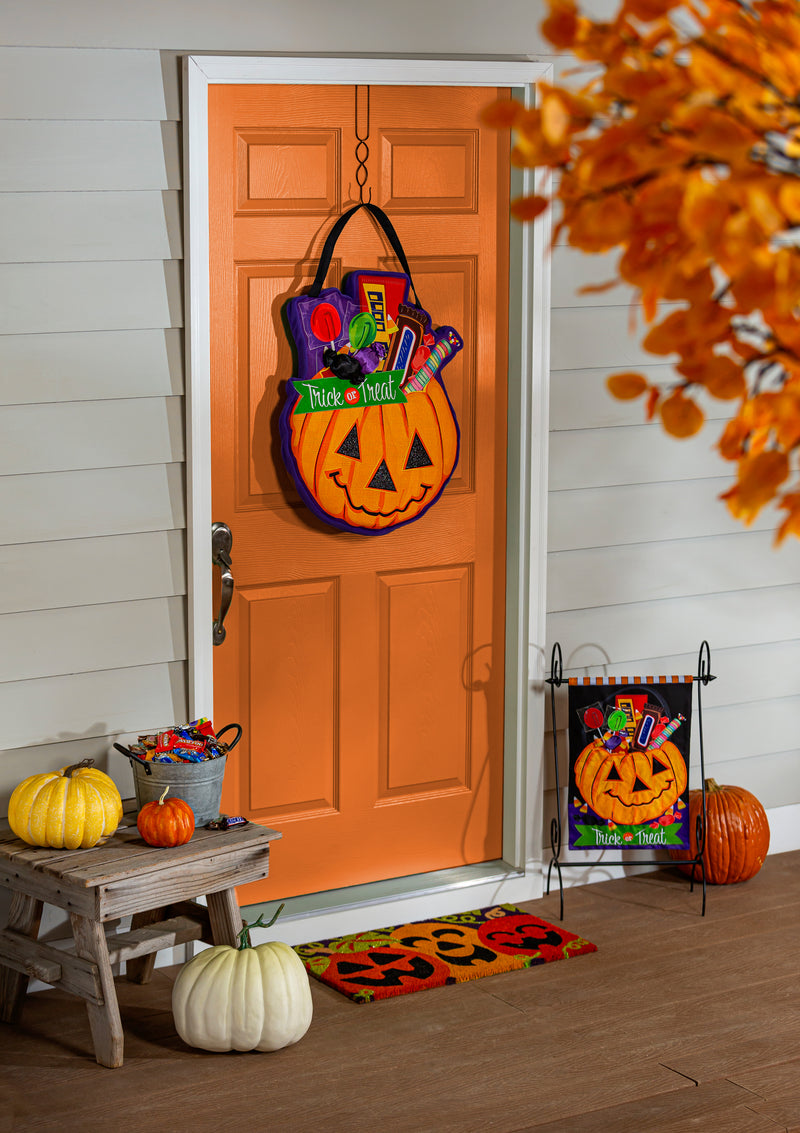 Trick or Treat Halloween Pumpkin Bucket Estate Door Décor,2deb2580