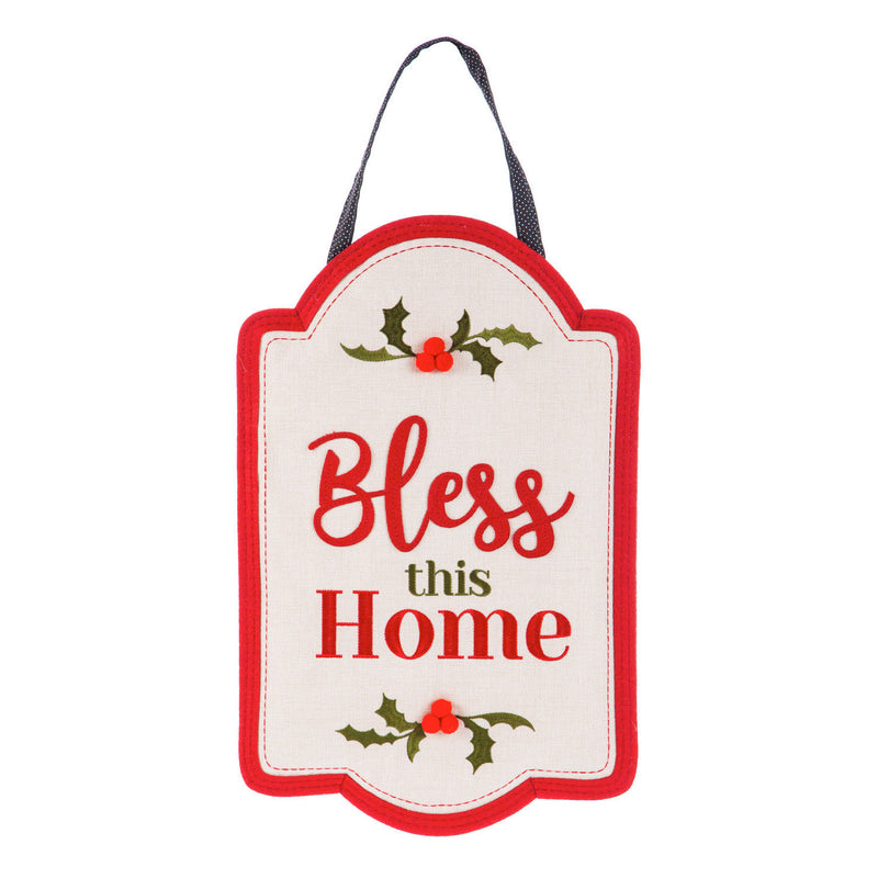 Bless This Home Holly & Berry Burlap Door Decor,2dhb1219