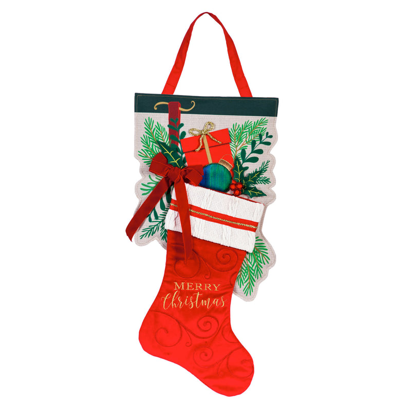 Evergreen Flag Beautiful Merry Christmas Stocking Hanging Door Décor - 13 x 1 x 28 Inches Fade and Weather Resistant Outdoor Decoration for Homes, Yards and Gardens