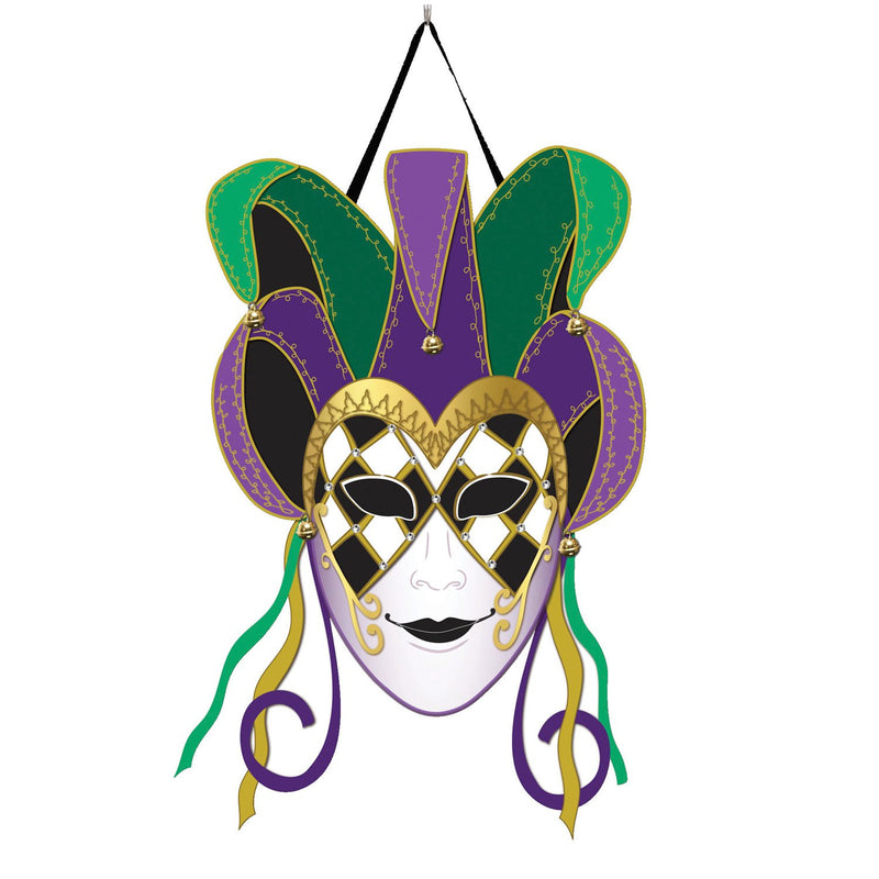 Mardi Gras Jester Mask Door Décor, 20"x0.4"x15.5"inches