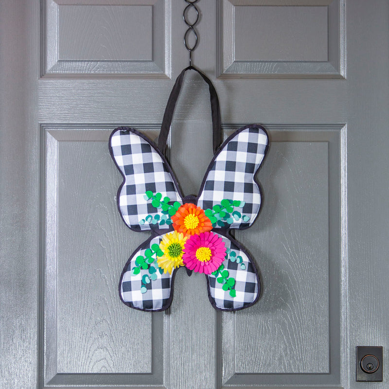 Evergreen Door Decor,Buffalo Check Butterfly Door Décor,15x15x17.5 Inches