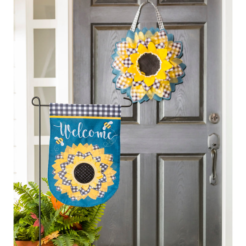 Evergreen Door Decor,Sunflower with Checks Door Décor,18x0.25x18.5 Inches