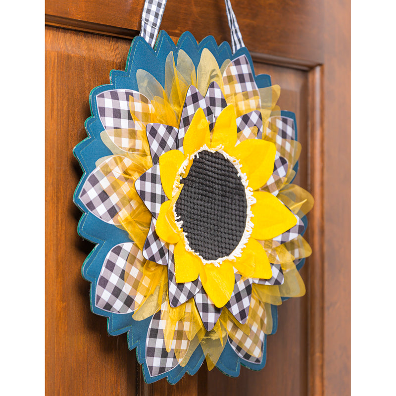 Evergreen Door Decor,Sunflower with Checks Door Décor,18x0.25x18.5 Inches