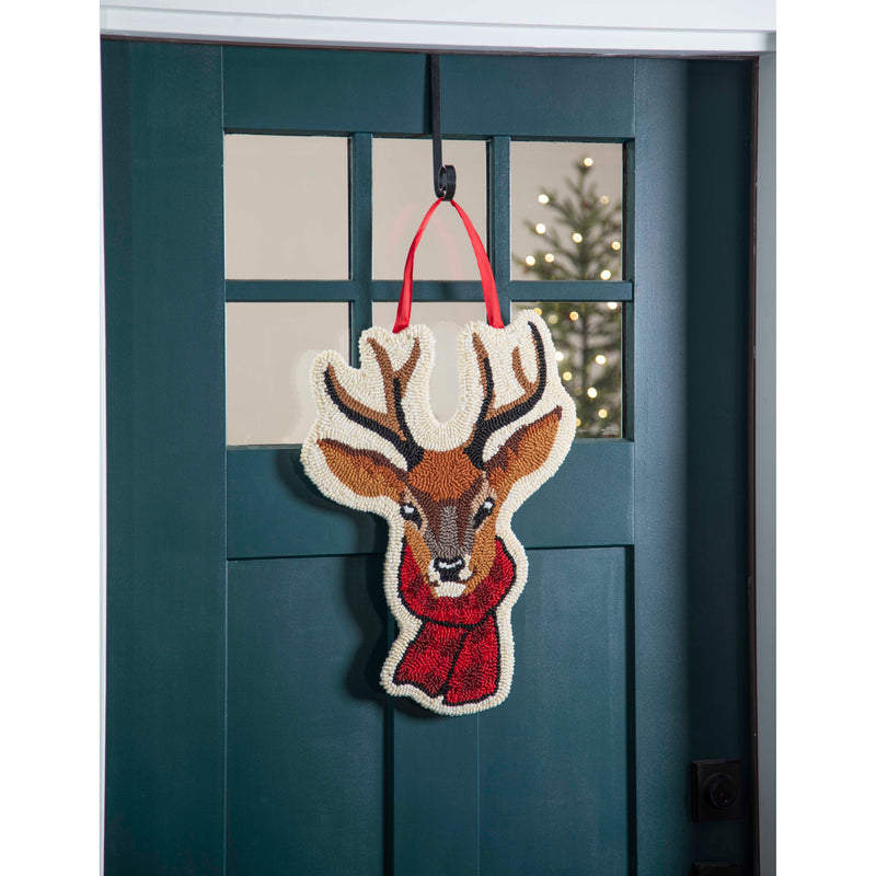Evergreen Door Decor,Reindeer with Scarf Hooked Door Décor,16x0.5x22 Inches