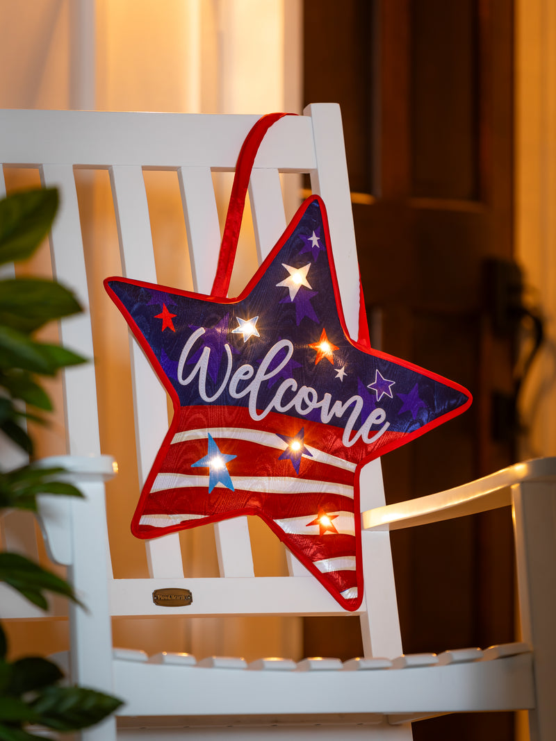 Americana Lighted Star Shaped  Moire Door Décor,2dhm2526bl