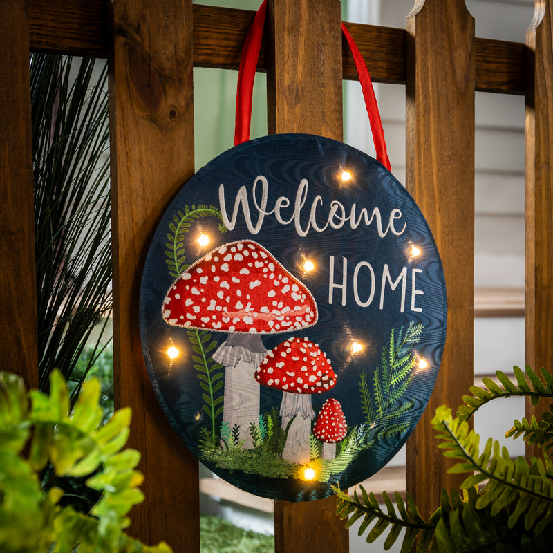 Welcome Friends Mushroom Garden Lighted Moire Door Décor,2dhm2566bl