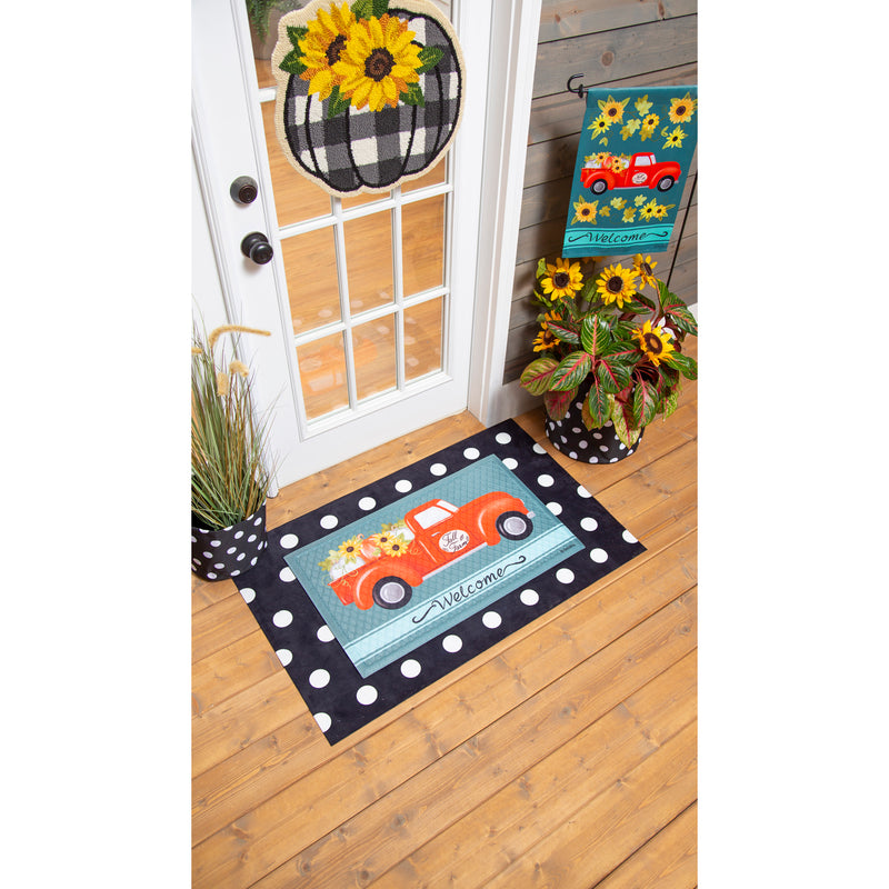 Evergreen Door Decor,Check Pumpkin and Sunflowers Hooked Door Décor,18x0.5x18 Inches