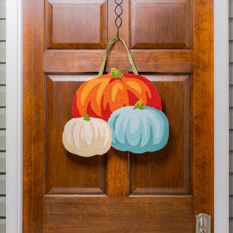 Evergreen Door Decor,Pumpkin Trio Hooked Door Décor,16x0.5x20 Inches