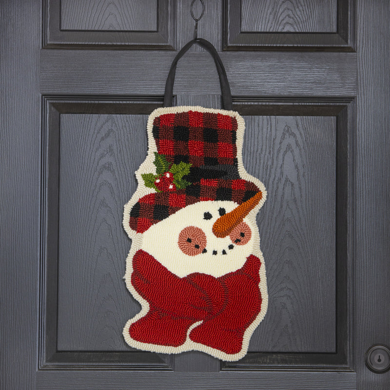 Evergreen Door Decor,Buffalo Check Snowman Hooked Door Décor,22x13x0.5 Inches