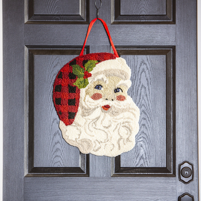 Evergreen Door Decor,Jolly Santa Hooked Door Décor,22x13x0.5 Inches