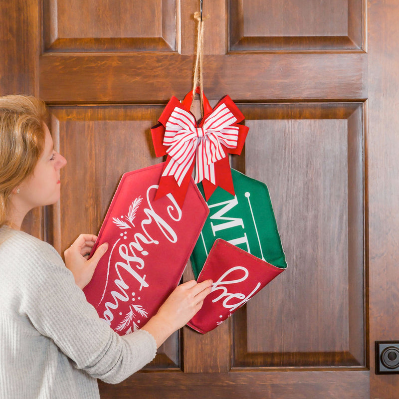 Evergreen Door Decor,Merry, Happy Reversible Door Tag,8x18x0.25 Inches