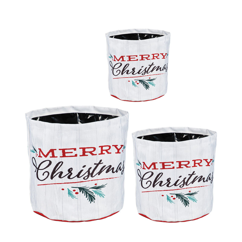 Holiday Traditions Round Fabric Planters, Set of 3, 13"x13"x13"inches