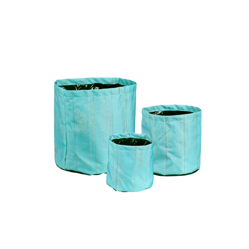 Blue Wood Plank Round Fabric Planters, Set of 3,2fp007