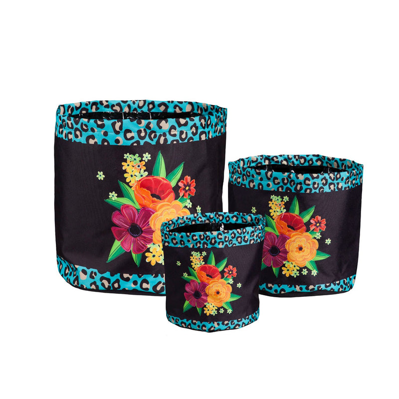 Animal Print and Floral Round Fabric Planters, Set of 3,2fp009