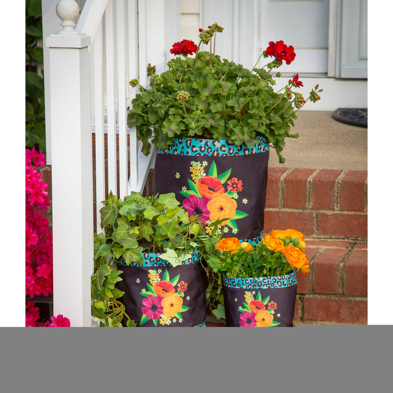 Animal Print and Floral Round Fabric Planters, Set of 3,2fp009