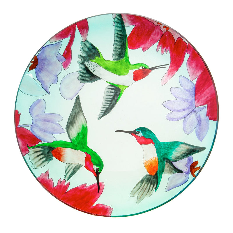 16" Glass Bird Bath w/Stand, Busy Hummingbirds, 16"x16"x1.97"inches