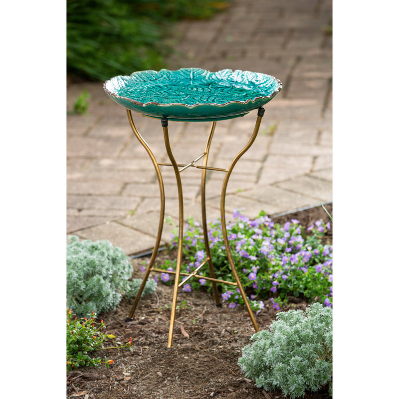 16" Ceramic Bird Bath w/Stand, Botanicals,2gb1188