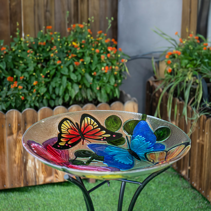 18" Butterfly Collage Glass Bird Bath,2gb119a