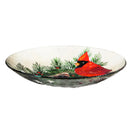 18" Hand Painted Embossed Glass Bird Bath, Cardinals and Winter Spruce,2gb1207