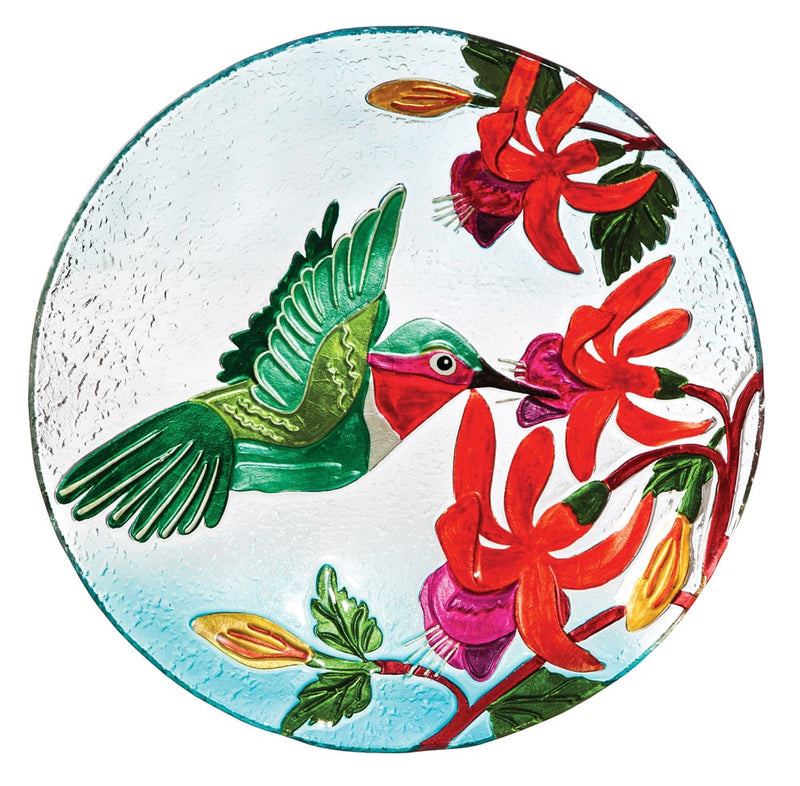 Evergreen Bird Bath,18" Glass Bird Bath, Hummingbird Flutter,18x2.55x18 Inches