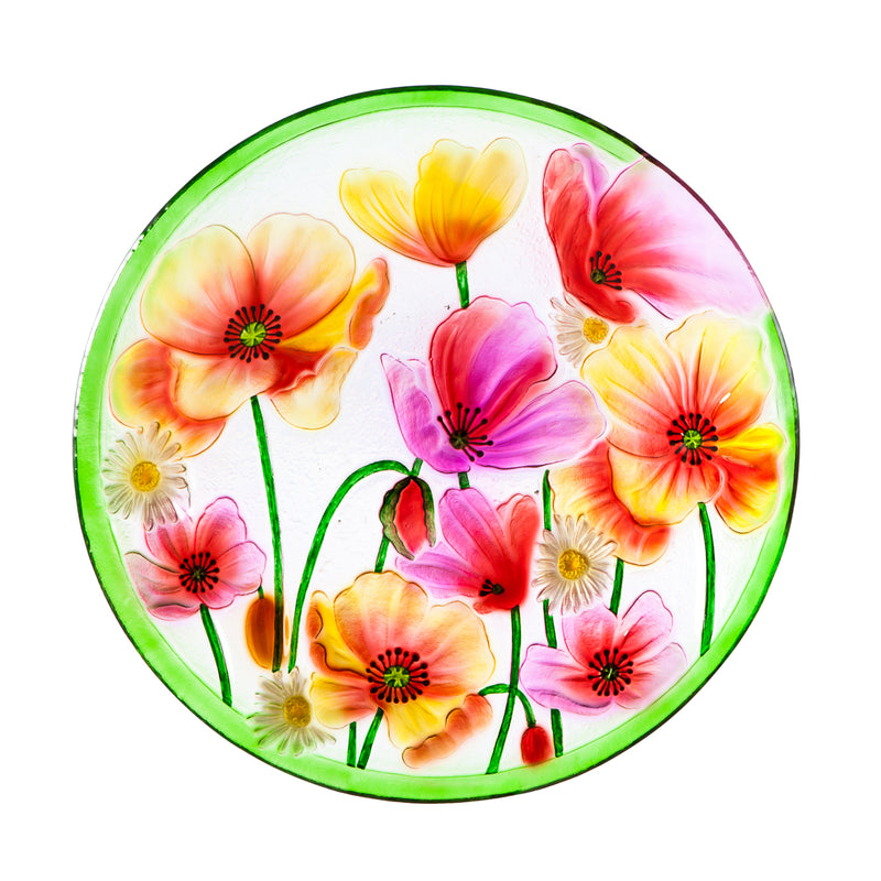 Poppies 18" Glass Birdbath,2gb680