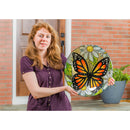 16" Glass Bird Bath w/Stand, Monarch Butterfly among Daisies,2gb6884
